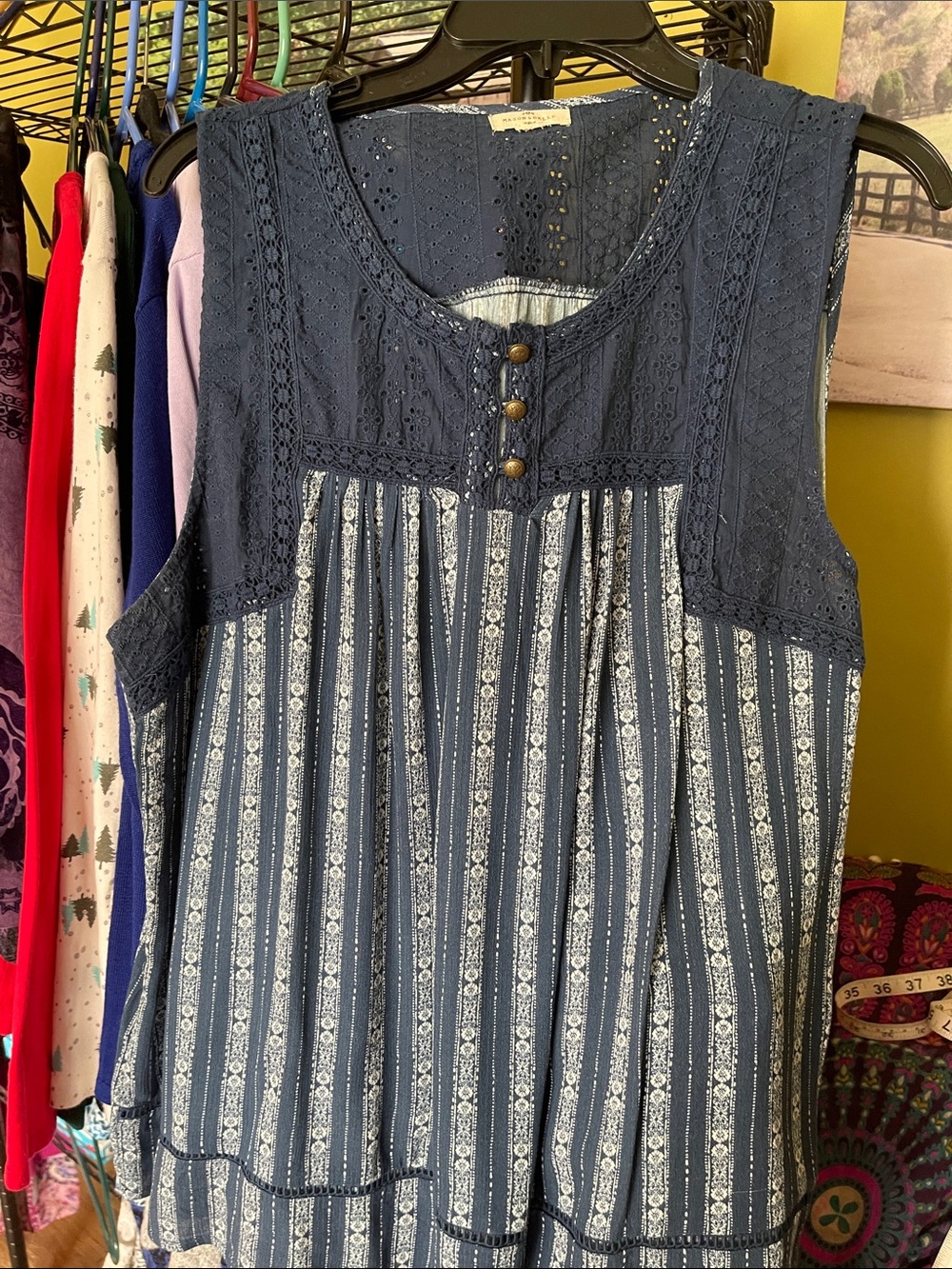 Mason & Belle Navy Eyelet Peasant Blouse